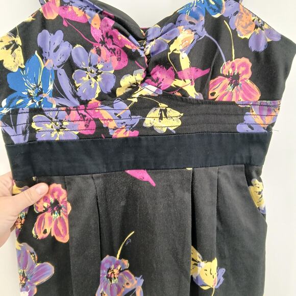 Candies Black Floral Print Sweetheart Babydoll Mini Dress Womens 9 Y2K HOCO - Picture 3 of 11